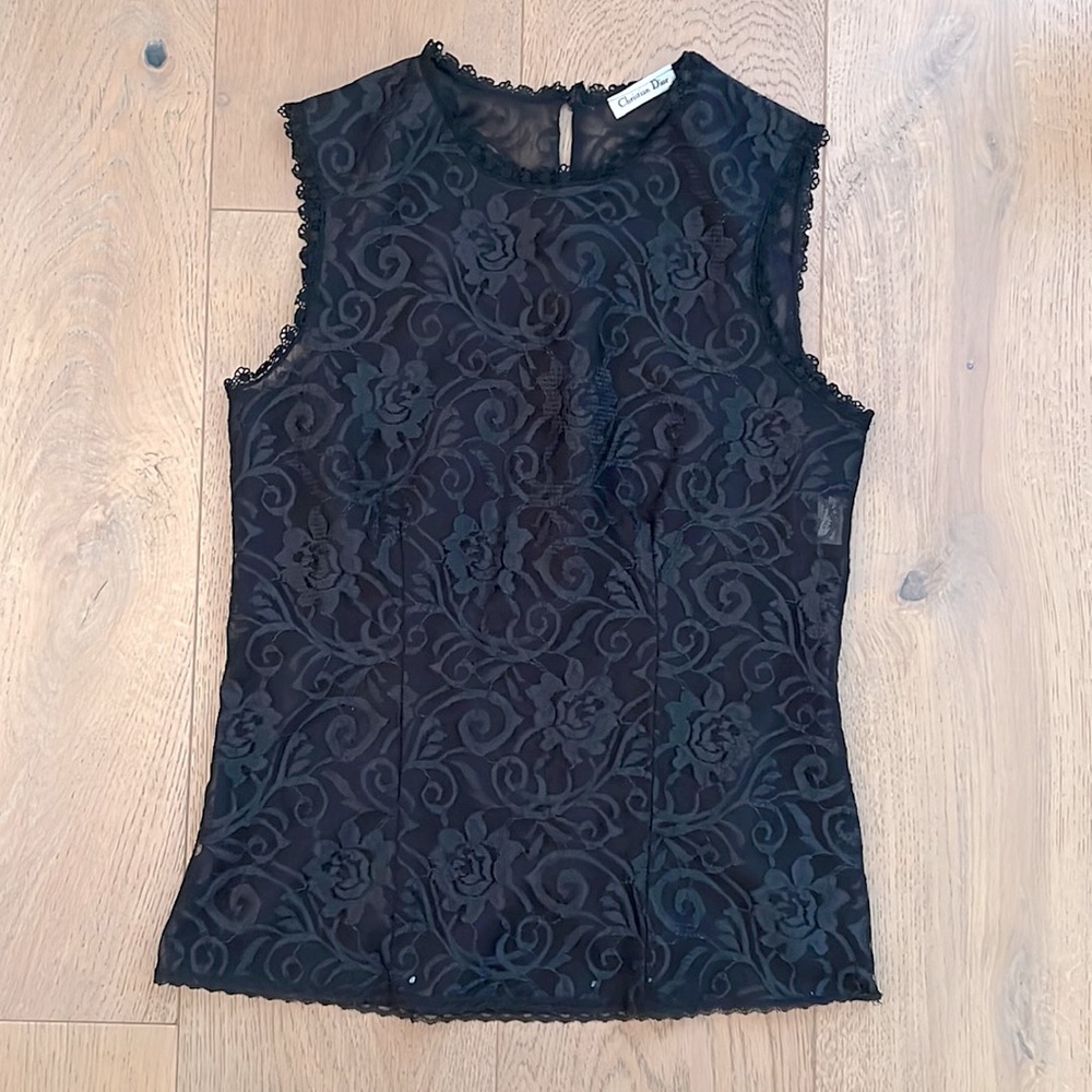 Vintage Christian Dior black lace top